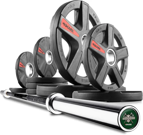 Vista 17 de XMark Lumberjack Barra olímpica de 7 pies, compra solo o compra con XMark Texas Star conjunto de discos de pesas olímpicas
