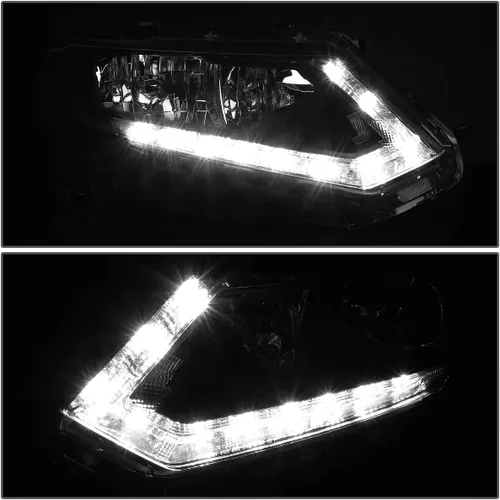 Vista 3 de Auto Dynasty - Conjunto de faros delanteros LED DRL compatibles con Nissan Rogue 2014 2015 2016, par de lámparas halógenas de repuesto con barra