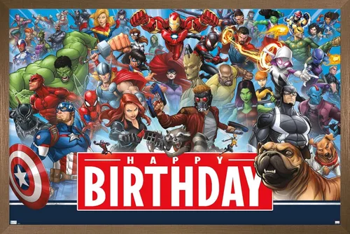 Vista 15 de Trends International Marvel - Póster de pared de feliz cumpleaños, 22.4 pulgadas de largo x 14.7 pulgadas, versión enmarcada en madera de granero