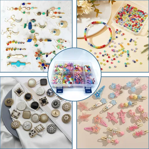 Vista 7 de 2 cajas de almacenamiento de plástico transparente de 8 rejillas con divisores ajustables, apilables, 8 compartimentos, caja organizadora pequeña