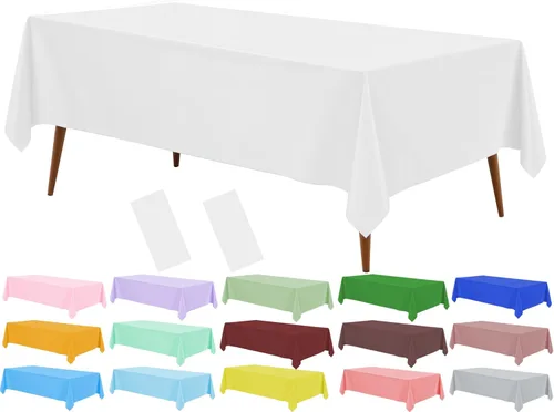 Vista 23 de Mantel de plástico crema, paquete de 2 manteles desechables color blanco hueso, mantel de 54 x 108 pulgadas para mesa rectangular, manteles