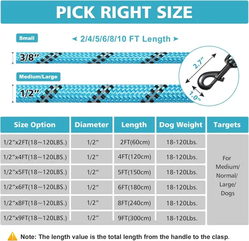 Vista 5 de Rttochfy Correa resistente para perros Correa de cuerda de 2456810 pies con cómodo mango acolchado y reflectante Correa de entrenamiento