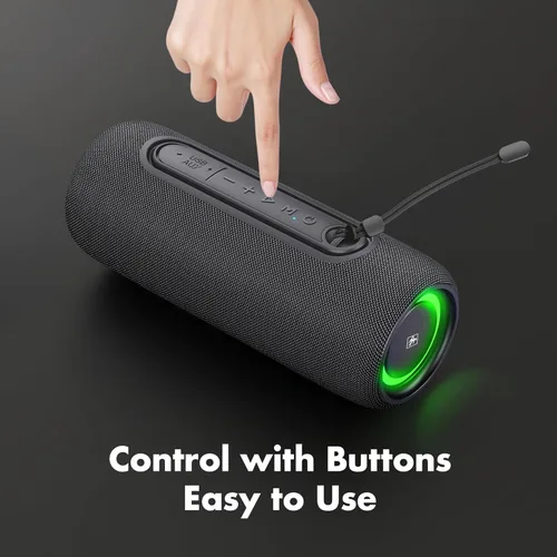 Vista 8 de Fisher Altavoces Bluetooth portátiles IPX5 impermeable altavoz, 14 W de potencia máxima estéreo Bluetooth altavoz, luces RGB, TWS, BT 5.3, micrófono