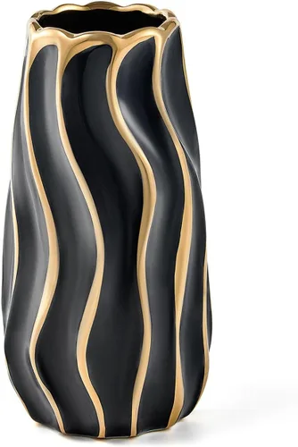 Vista 9 de Jarrón de cerámica, jarrón naranja para decoración del hogar, florero decorativo, jarrones de cerámica de rayas verticales para decoración