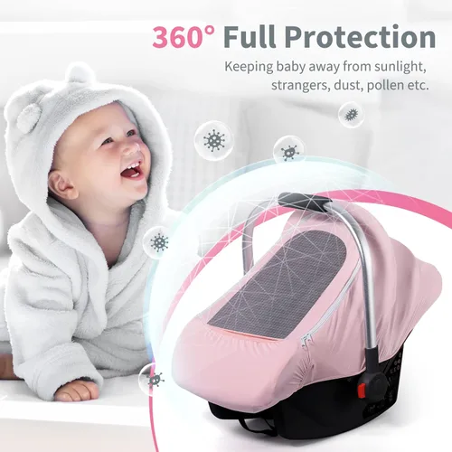 Vista 2 de Funda de asiento de automóvil para bebé, fundas originales para asiento de automóvil con ventana de malla transpirable ajustable y bolsillo, toldo