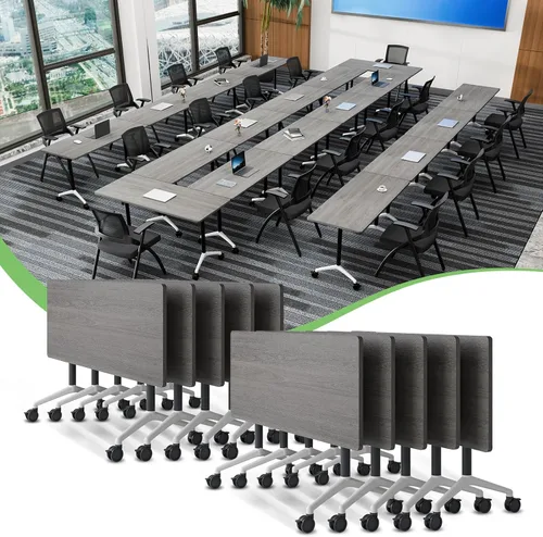 Vista 42 de Mesa de conferencias plegable con ruedas, mesas modulares modernas para sala de conferencias, mesa plegable móvil para sala de entrenamiento