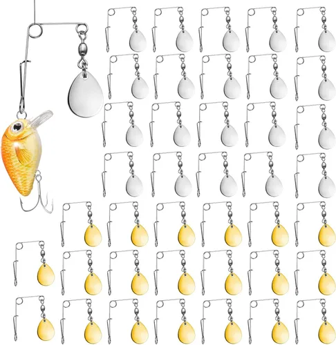 Vista 7 de Sumind 40 piezas de cuchillas giratorias de pesca, cebo giratorio, cucharas lisas, plataformas, cucharas de pesca, cuchillas, accesorios