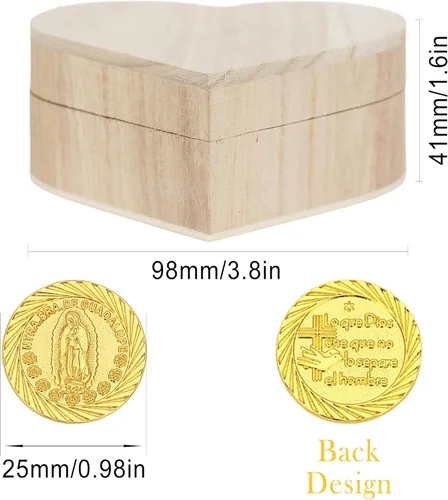 Vista 6 de TINGKU Guadalupe Monedas de boda Arras de Boda Catolica Recuerdos Para Boda con Monedas de Oro Decoracion Para Bodas con Caja de Madera