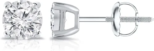 Diamond Wish - Pendientes redondos de oro de 14 quilates (0,15 0,25 quilates, G-H, SI1-SI2) con 4 puntas y tornillos