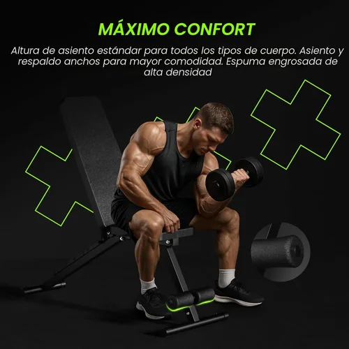 Vista 4 de Banco de pesas ajustable para gimnasio en casa, banco de entrenamiento plegable para ejercicio de cuerpo completo con mancuernas, banco