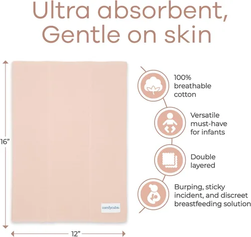 Vista 3 de Comfy Cubs Juego de 6 paños para eructos para bebés, grandes, 6 capas, ultra absorbentes, 100% algodón para escupir, babear y ensuciar, suaves