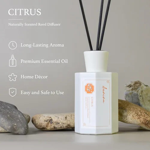 Vista 4 de Juego de difusor de aceite aromático de cítricos, 6.76 onzas líquidas (6.8 fl oz), difusor de fragancia para el hogar con varillas de junco
