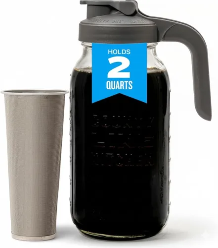 Vista 8 de County Line Kitchen Cafetera de infusión fría de vidrio con tapa - Boca ancha, 2 cuartos (64 oz) - Resistente, a prueba de fugas - Jarra para sol