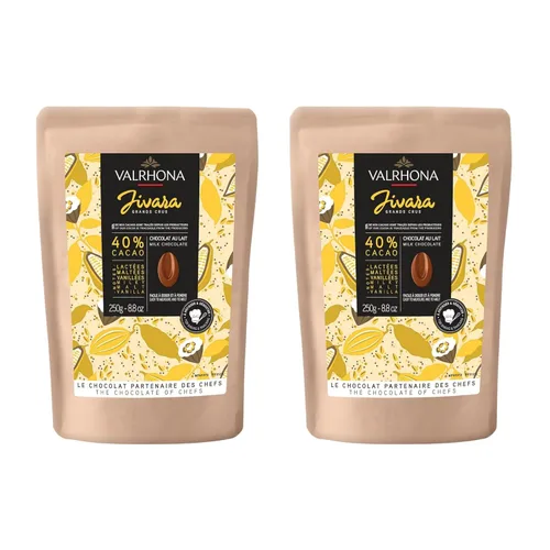 Vista 24 de Valrhona JIVARA - Discos de chocolate con leche cremosa (40 % cacao), fácil de derretir y templar, notas de vainilla y malta, para galletas