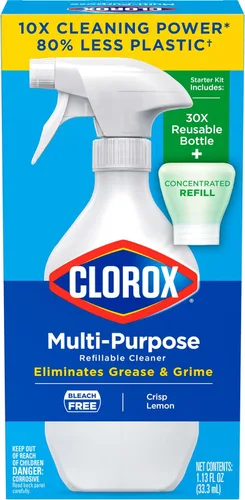 Vista 8 de Clorox Kit de inicio de sistema de limpieza multiusos, esenciales para el hogar, 1 botella y 1 repuesto, limón crujiente, 1.13 onzas líquidas