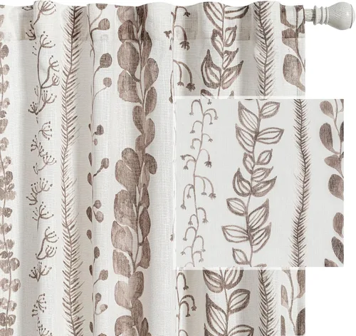 Vista 19 de MEETSKY Cortinas verde salvia de 63 pulgadas de largo, cortinas boho para sala de estar y dormitorio, cortinas semitransparentes de estilo lino