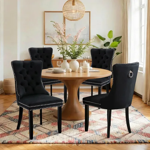Vista 124 de Juego de 2 sillas de comedor de terciopelo con patas de madera, color beige