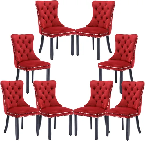 Vista 69 de Rhomtree Silla de comedor copetuda moderna de terciopelo para comedor, sillas de comedor tapizadas con diseño de remache de clavo, anillo trasero