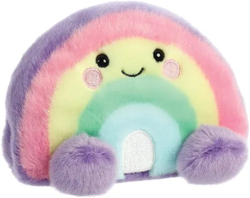 Vista 2 de Aurora, 33577, Palm Pals Vivi Rainbow 5 pulgadas, juguete suave, rosa, morado, amarillo