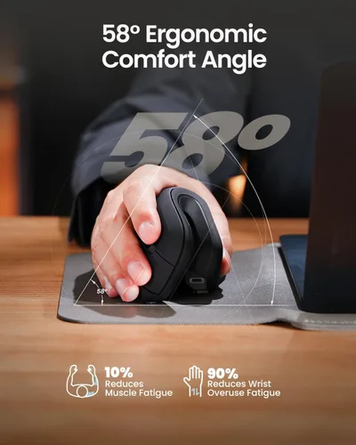 Vista 8 de ProtoArc EM11 NL Ratón vertical ergonómico inalámbrico, recargable, negro