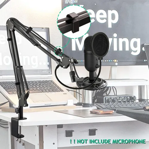 Vista 2 de Brazo de brazo de micrófono para Razer Seiren V2 X, soporte de brazo de micrófono ajustable con soporte de choque, filtro pop, abrazadera de montaje
