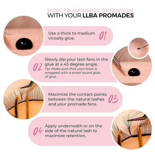 Vista 3 de LLBA Promade Fans Pestañas de volumen hechas a mano Múltiples selecciones de 3D a 16D C CC D DD L M Curl Grosor 0.03 0.004 in Longitud de 8 a