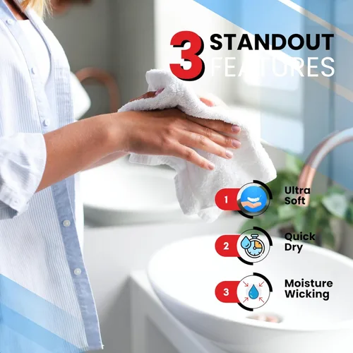 Vista 3 de Infinitee Xclusives Paños de lavado de 100 % algodón de alta calidad para ducha, paquete de 4, 12 x 12 pulgadas, altamente absorbentes, para baño