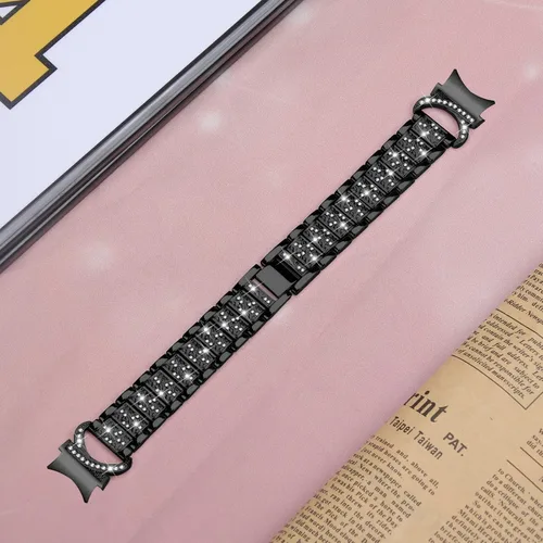 Vista 5 de Correas de reloj brillantes diseñadas para Samsung Galaxy Watch 6/5/5 Pro/4 correa de muñeca para mujer, elegante pulsera de acero inoxidable