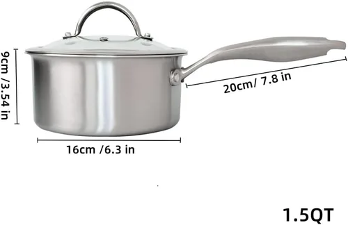 Vista 7 de Cacerola de acero inoxidable de 1.5 cuartos de galón con cesta de vapor, construcción de tres capas 18/10, sartén versátil con tapa de vidrio