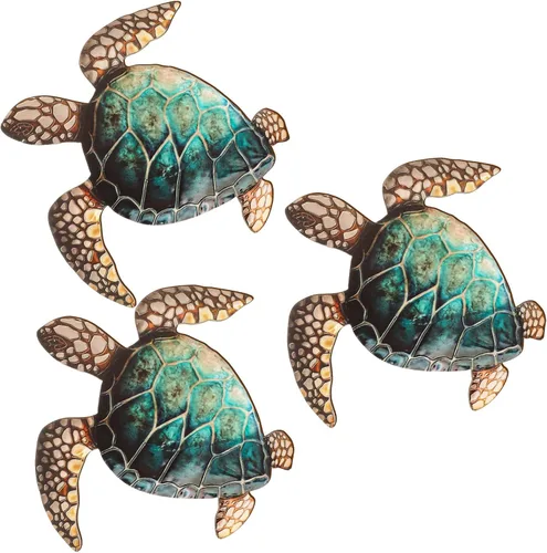 Tatuo 3 piezas de decoración de pared costera de verano para baño, playa, arte de pared azul, tortuga de mar, tabla de surf, caballito de mar,