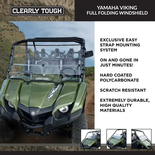 Vista 5 de Claramente resistente parabrisas Yamaha Viking – Full plegable – Resistente a los arañazos – lo último en versatilidad lateral – policarbonato
