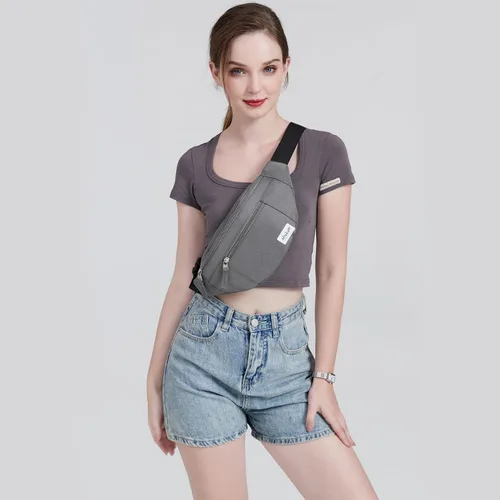 Vista 4 de Abshoo Riñonera cruzada para hombre para mujer, bolsa de viaje para senderismo, correr, riñonera, Gris