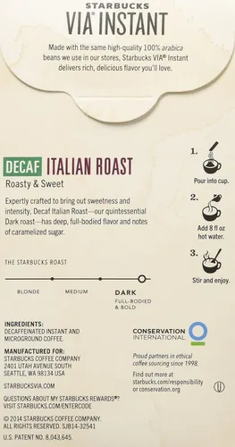 Vista 2 de Starbucks Via Ready Brew, café instantáneo italiano descafeinado tostado oscuro, 7 unidades cada uno (paquete de 2)