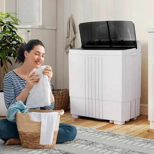 Vista 8 de Giantex Lavadora Portátil, Combo de Lavadora y Centrifugadora de 20 LBS con Bomba de Drenaje Integrada y Control de Tiempo, Doble Tina Compacta