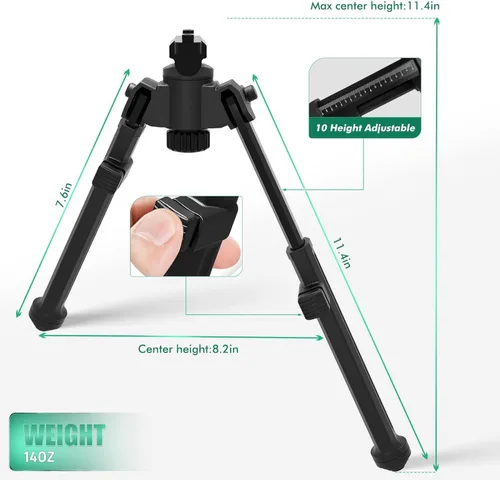 Vista 2 de Bípodes de rifle para caza y disparo con giro de 360° y bípode de pistola de 10 alturas ajustables para rifles