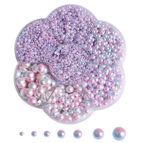 Vista 28 de 5800 piezas de medias perlas para manualidades, perlas de espalda plana para hacer obras de arte, accesorios de diamantes de imitación de bricolaje