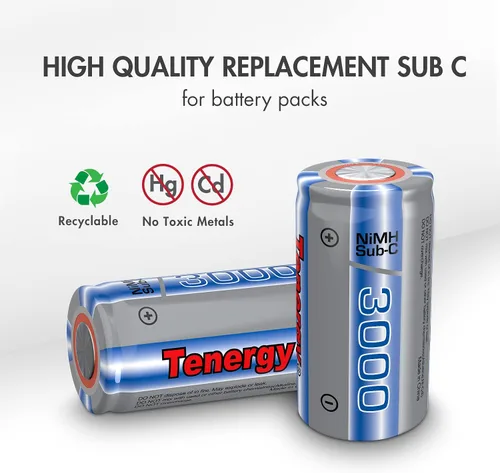 Vista 3 de Tenergy NiMH SubC 1.2V 3000mAh Baterías Recargables, para Herramientas Eléctricas, Paquete de 15
