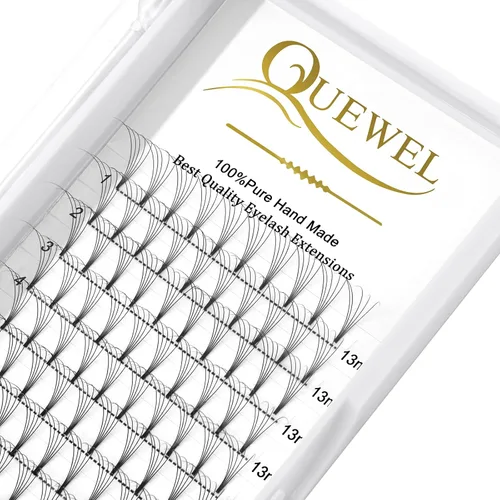 Vista 42 de QUEWEL Extensiones de pestañas listas para colocar, Extensiones de pestañas en abanico prefabricadas 3D de 0.07mm de grosor, rizado C, 10mm