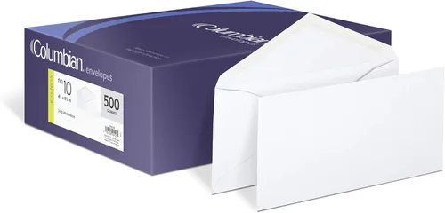 Columbian Sobres #10, sello engomado, negocios ejecutivos, 4-18 x 9-12 pulgadas, blanco, 500 por caja (CO125)