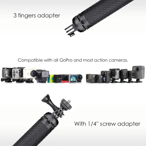 Vista 7 de Trípode de aluminio extensible para selfie stick de 28 pulgadas para GoPro Hero 13 12 11 10 9 8 7 6 5 Max Fusion/DJI, soporte de trípode 3 en 1