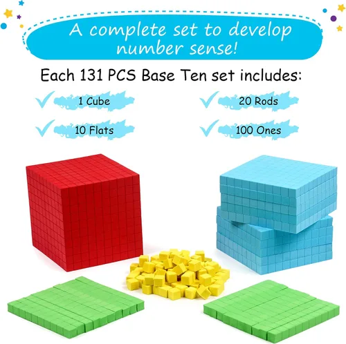 Vista 3 de Simply magic 131 bloques de base de espuma para matemáticas, bloques de valor posicional, base 10 manipulativos matemáticos K-3, contadores