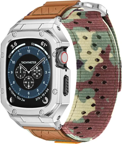 Vista 17 de BAITEYOU Correa con Funda Compatible con Apple Watch Series 6 5 4 SE 3 2 1 44mm 42mm, Correa de Nylon con Funda Resistente de Acero Inoxidable
