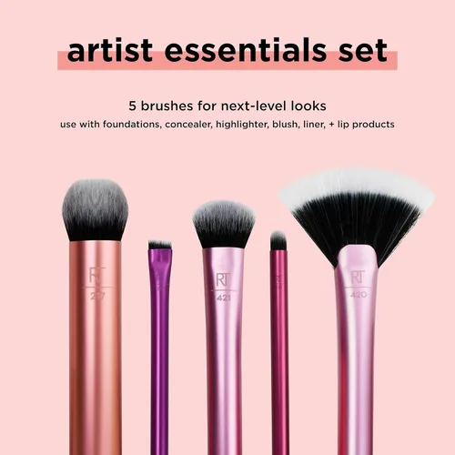 Vista 3 de Real Techniques Artist Essentials - Juego de brochas de maquillaje, para base, rubor, iluminador, sombra de ojos y delineador, herramientas