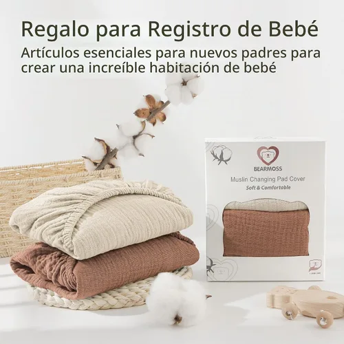 Vista 7 de Bearmoss Funda para cambiador de bebé, muselina [100% algodón], fundas de mesa de pañales, 32 x 16 pulgadas, suaves y transpirables