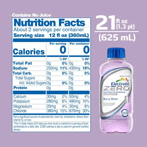 Vista 5 de Electrolit Bebida de hidratación y recuperación de electrolitos, 21 onzas, ZERO Berry Blast, paquete de 12