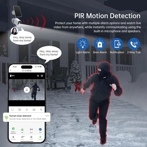 Vista 6 de Solar Security Cameras Wireless Outdoor: 2K Battery Powered WiFi Camera with AI Motion Detection for Home - Color Night Vision Spotlight Siren Alarm