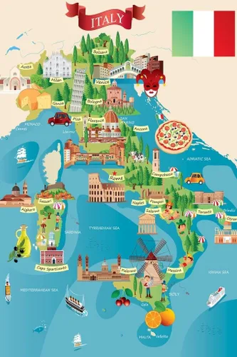 Póster ilustrado de mapas de destinos turísticos italianos y de viaje, diseño de cubículo, 7.9 x 11.8in