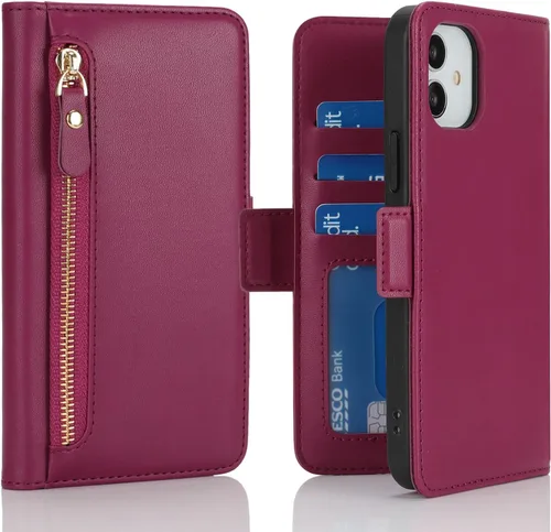 Vista 19 de Havaya Funda para iPhone 12 y iPhone 12 Pro, cartera compatible con magsaf 2 en 1, desmontable magnética con tarjetero y ranura trasera