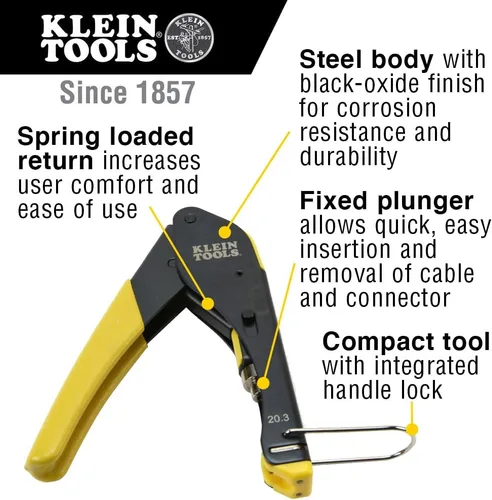 Vista 2 de Klein Tools VDV026-211 Kit de instalación coaxial con herramienta de engarzado, cortador de cables, pelacables y conectores F con bolsa