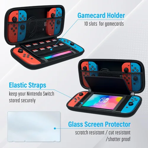 Vista 3 de Switch Carry Case - Protective Shell for Switch & OLED - Game Cartridge Holder - Water & Scratch-Resistant - Travel-Friendly Accessory With